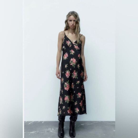 ZARA FLORAL CAMISOLE PRINT MIDI SLIP DRESS NWT SIZE M‎ - Picture 1 of 8
